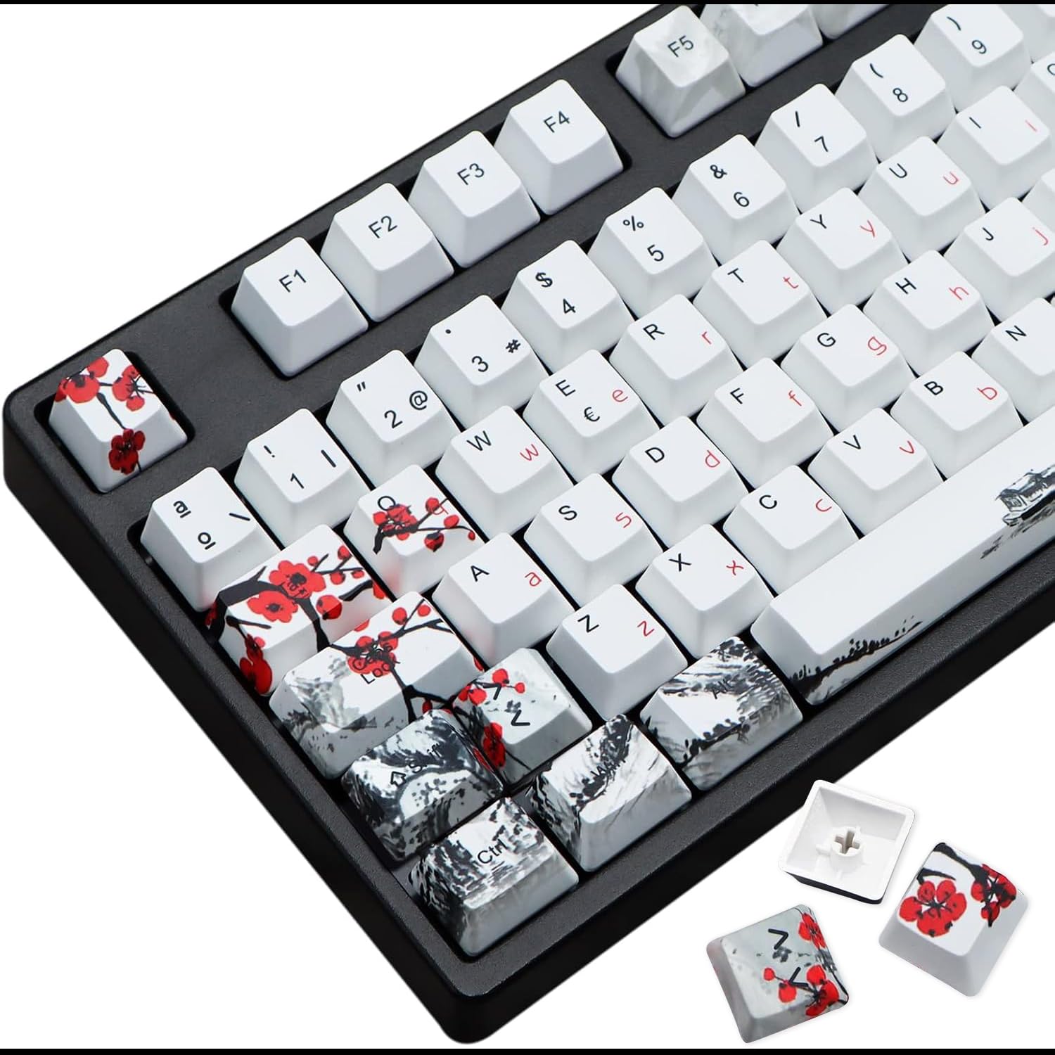 MOLGRIA Keycaps 68 Set for RK68 GK68 Mechanical Keyboard, Custom PBT OEM Profile Key Caps Japanese Style with Keycap Puller for Gateron Kailh Cherry MX Switch ANSI Layout Keyboard(Plum Blossom)