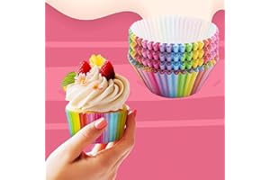 100 Pcs Rainbow Cupcake Liners Food Grade Baked Greaseproof Paper Muffin Liners Birthday Party Wedding Cake Packaging (6.7x3c