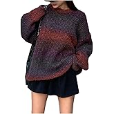 SOLY HUX Women's Vintage Long Sleeve Sweater Crew Neck Knitted Pullover Sweaters Oversized Tops Winter Festivals Clothes