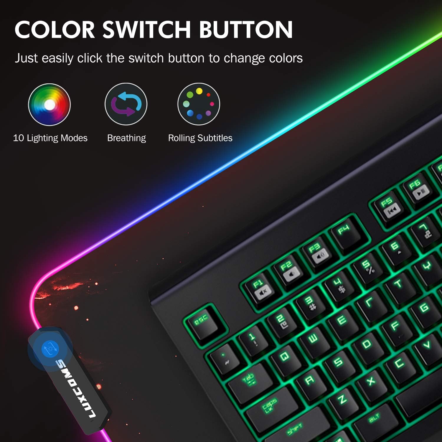 LUXCOMS RGB Soft Gaming Mouse Pad Large, Oversized Glowing Led Extended Mousepad ，Non-Slip Rubber Base Computer Keyboard Pad Mat，31.5X 11.8in : Office Products