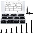 HanTof 205Pcs Black Flat Head Self-Drilling Screws for Metal, 8# x 1/2 to 2 inch Phillips Drive Countersunk Head Self-Tapping TEK Screws Assortment Kit, Sheet Metal Screws, Drill Point Deck Screws