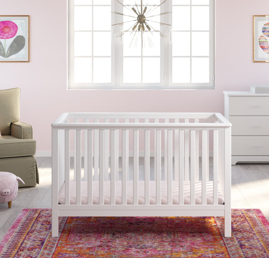 Storkcraft Hillcrest Fixed Side Convertible Crib, White, Easily Converts to Toddler Bed Day Bed or Full Bed, Three Position Adjustable Height Mattress, Some Assembly Required (Mattress Not Included)