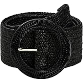 Verdusa Women's Western Belt Cowgirl Boho Straw Belts Round Buckle Elastic Waist Belt