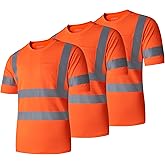 Ubon Safety Shirts for Men, Reflective High Visibility Construction Shirts Short Sleeve Work Shirts 3-Pack