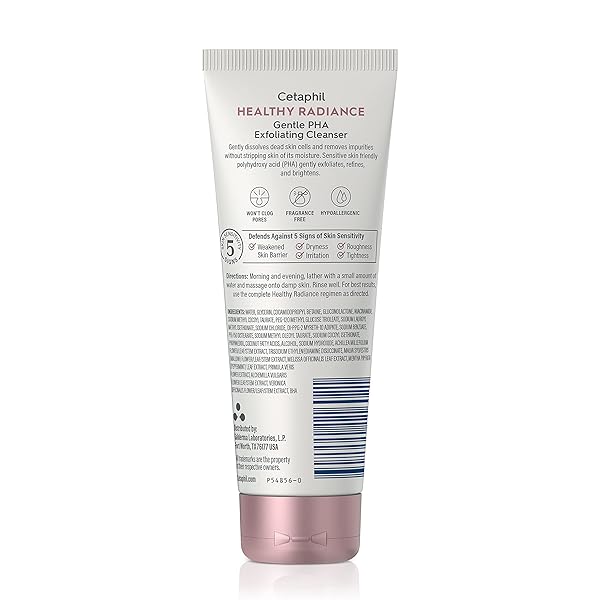 CETAPHIL FACE WASH, HEALTHY RADIANCE GENTLE EXFOLIATING CLEANSER, VISIBLY REDUCES LOOK OF DARK SPOTS AND HYPERPIGMENTATION, DESIGNED FOR SENSITIVE SKIN, HYPOALLERGENIC, FRAGRANCE FREE, 4.2OZ