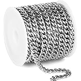 33FT Stainless Steel Cuban Chain Roll 5MM Width Diamond-Cut Curb Link Chains Spool Bulk for DIY Crafts Jewelry Making