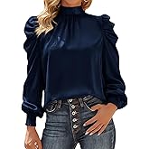 BTFBM Mock Neck Long Sleeve Blouses for Women Dressy Casual Business Work Shirts 2026 Spring Fall Clothes Satin Tops