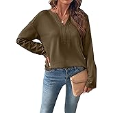 SHEWIN Womens Casual V Neck Sweatshirt Long Sleeve Lightweight Drop Shoulder Solid Pullover Tops