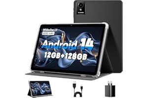Tablette de 10", Android 14 avec étui, 12 Go + 128 Go, extension de 1 To, tablette Octa-Core compatible Widevine L1 avec WiFi