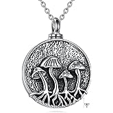 SHEAISRS Mushroom Urn Necklace for Ashes Sterling Silver Mushroom Cremation Pendant Keepsake Mother's Day Jewelry for Women Mom