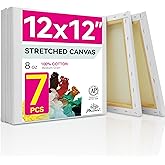 PHOENIX Stretched Canvas for Painting 12x12 Inch/7 Value Pack, 8 Oz Triple Primed 5/8 Inch Profile 100% Cotton White Blank Canvas, Square Framed Canvas for Oil Acrylic & Pouring Art