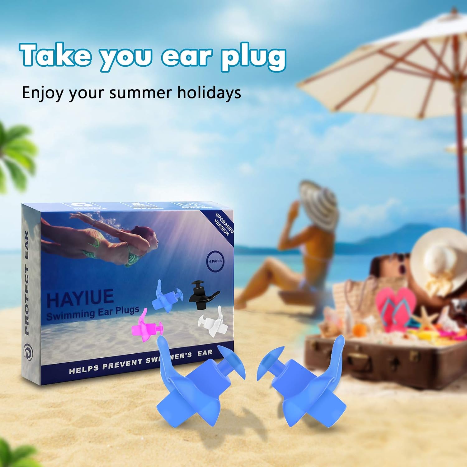Swimming Ear Plugs, HaYiue 4 Pairs Swimmers Earplugs with Double Waterproof and Sound Hole Design Ear Plugs for Swimming Showering Bathing Surfing Snorkeling for Adult & Children: Health & Personal Care