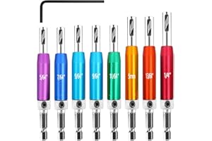 BicycleStore Self Centering Drill Bit Set, Hex Shank Self Center Hinge Drill Bits Tool for Woodworking Window Door Hinge with 1 Hex Key and 8 Drill Bits (Colorful 9PCS)