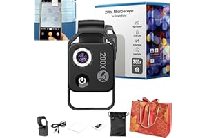 EZGHAR Nanozoom 200X Magnification, Nanozoom 200x Magnification Zoom, 200x Phone Mini Microscope with Polarizer, High-Tech Clip-On Lens, HD, Built-in Light, for iPhone and Android (Black)