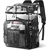 MIER Clear Backpack for Stadium Events Large School Transparent Pack, Black | Waterproof Heavy-Duty Bookbag; Multiple Pockets; Adjustable Strap; Side Bottle Holder; Long-lasting Zippers