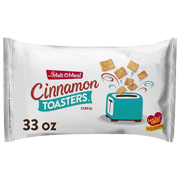 MALT-O-MEAL CINNAMON TOASTERS BREAKFAST CEREAL, OVEN-PUFFED CINNAMON CEREAL SQUARES, LARGE CEREAL FOR FAMILY, 33 OZ RESEALABLE CEREAL BAG