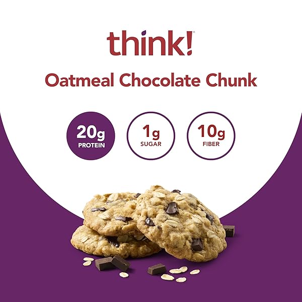 THINK! PROTEIN BARS, HIGH PROTEIN SNACKS, GLUTEN FREE, HIGH FIBER, OATMEAL CHOCOLATE CHUNK, 1 COUNT