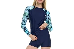 Hurley Womens Two Piece Rash Guard & Swim Shorts, Long Sleeve Swim Shirt, Quick Dry Swimsuits UPF 50+ SPF Sun & UV Protection