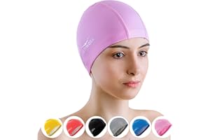 AQTIVAQUA Spandex Swim Cap with Protective Layer // Comfortable Swimming Cap for Women Men Adult and Kids