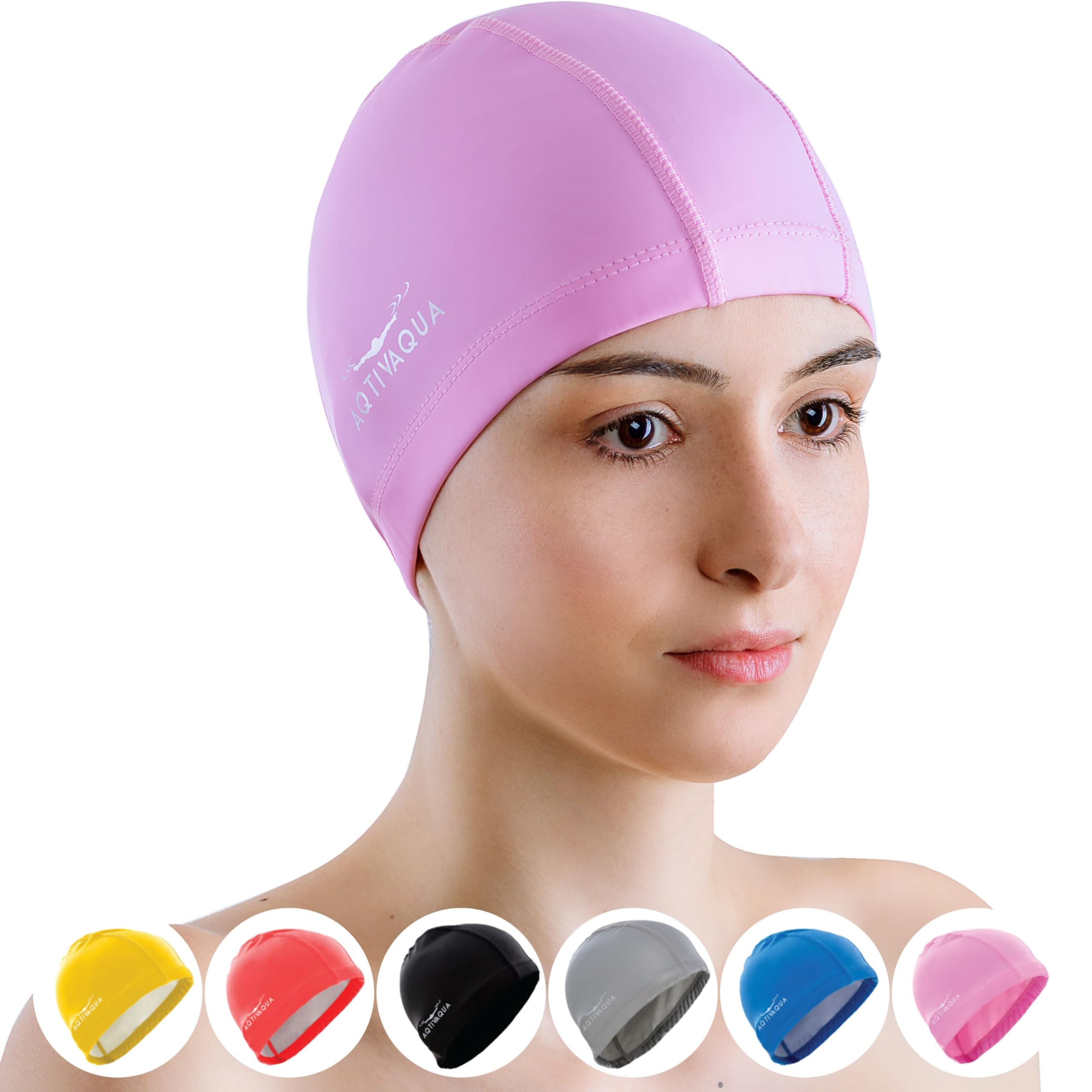 AqtivAqua Swimming Cap for Adults and Kids — Soft and Elastic Spandex with Protective Layer — Ideal for Use in Swimming Pools or Open Water