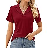 Rapbin Women's Polo Shirts Lapel Collar V Neck Short Sleeve Blouse Dressy Casual Tunic Tops