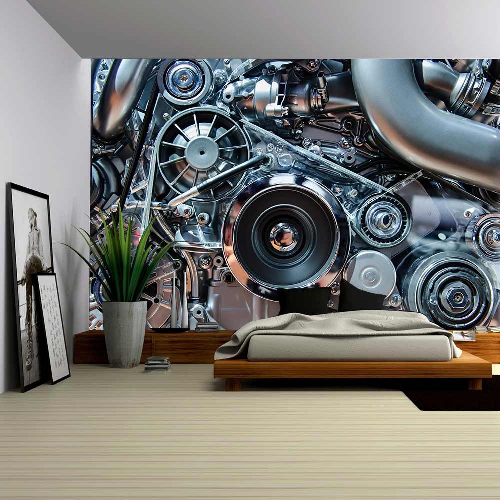 wall26 Car Engine, Concept of Modern Automobile Motor with Metal