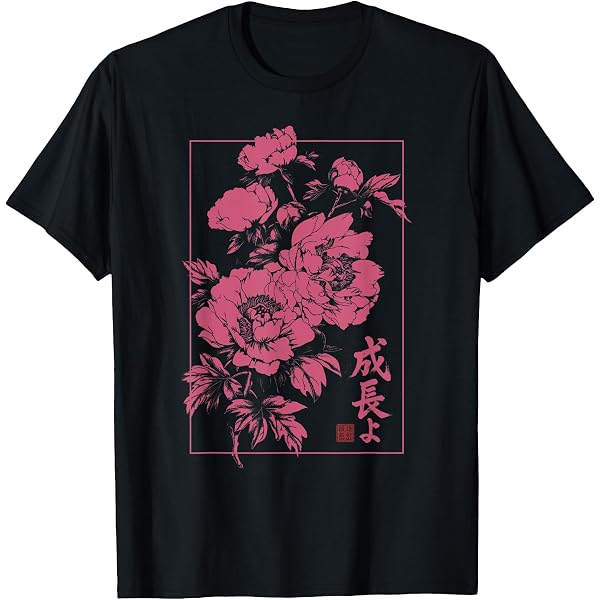 Amazon.com: Peony Flower T-Shirt - Japanese Blossom Floral Tee T