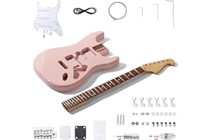 Leo Jaymz DIY ST Style Electric Guitar Kits,Spray-painted Mahogany Body,Laurel Wood Fingerboard and Maple Neck, including all Components (ST-Light Pink)