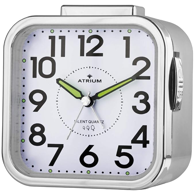 Atrium Seniorenwecker analog Quarz ohne Ticken große Zahlen extra laut Silber A530-19