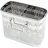 Daeheung Industries Kitchen Utensils Chopsticks Holder Drying Rack Basket with Hooks 2 Divided Compartments Quality Stainless Steel Large L5.4 X H4.3 X W2.6