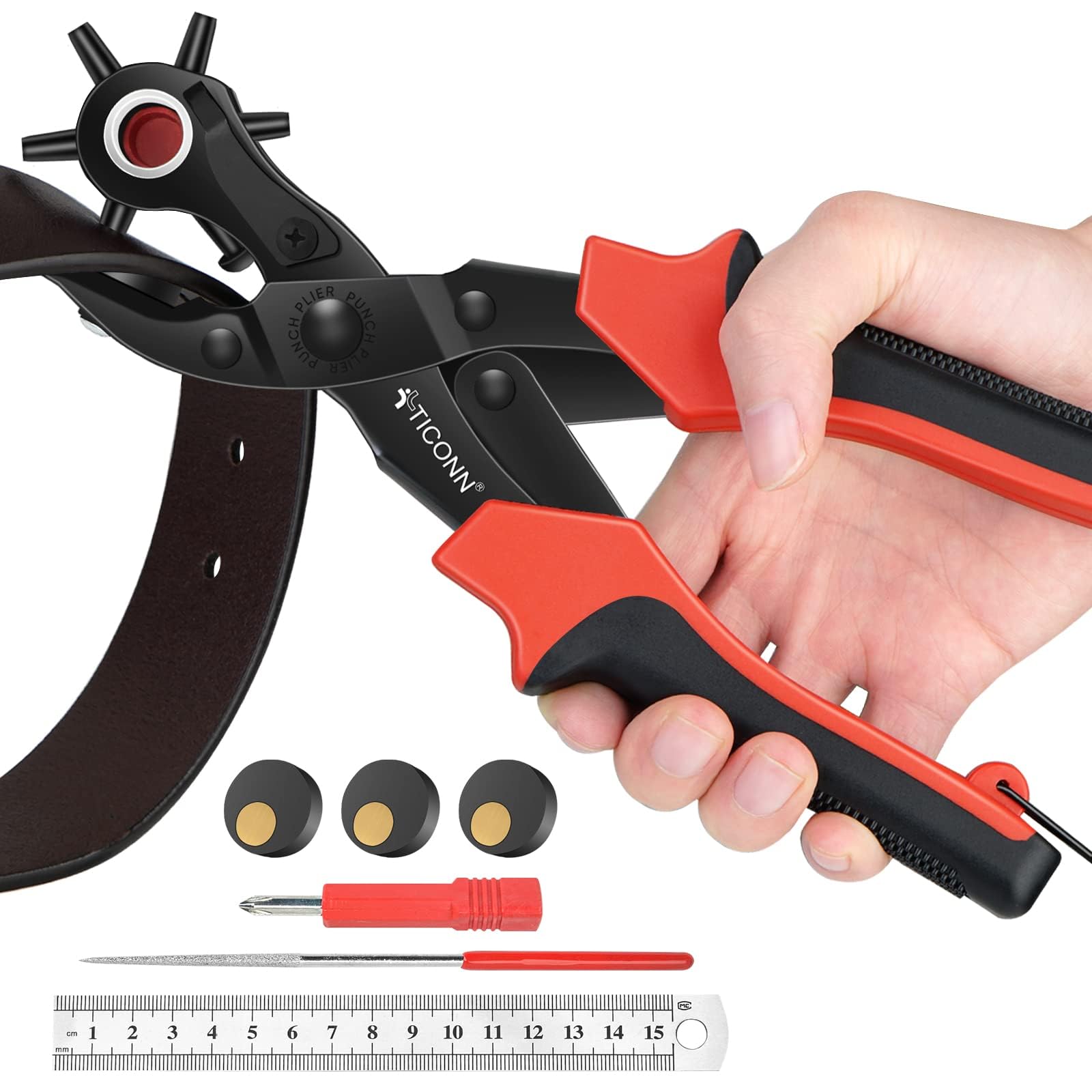 Photo 1 of TICONN Leather Hole Punch Tool Set, Heavy Duty Multi-Size Hole Puncher Tool for Belts, Watch Bands, Plastic, Fabric