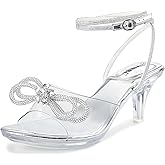 NBUUNBU Rhinestone Bowknot Strappy Clear Heels for Women - Ankle Strap Platform Sandals With Transparent High Heel - Sexy Crystal Slingback Stiletto Open Toe Comfy Party Wedding Shoes Mules Pump