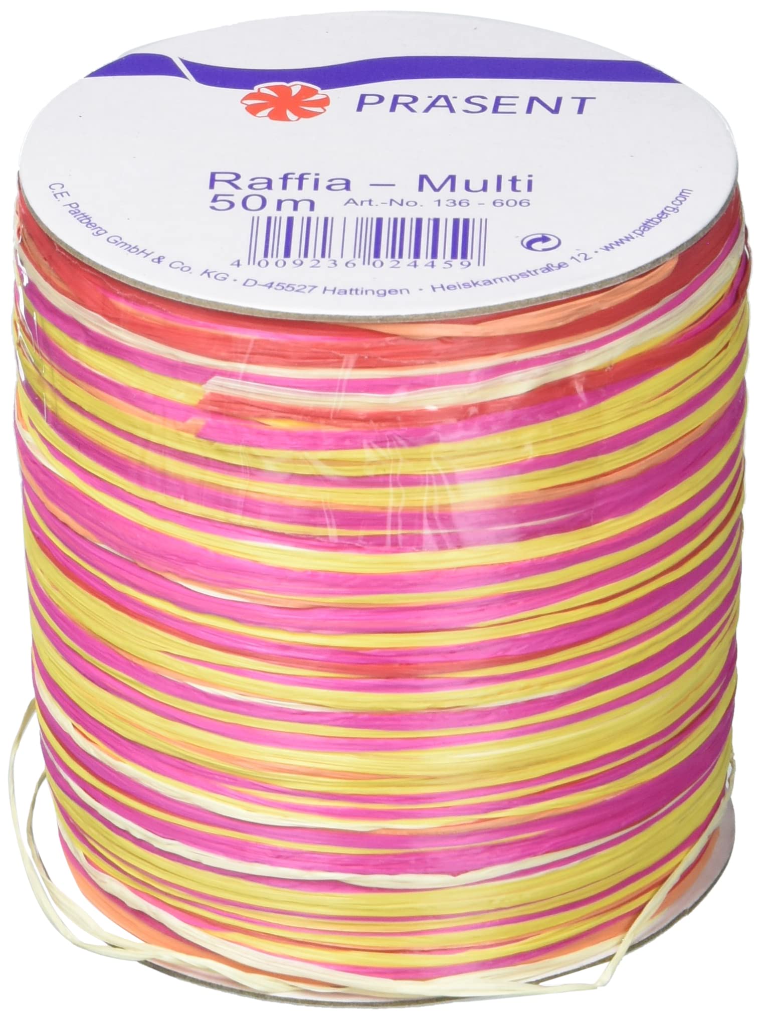 PRÄSENT C.E. Pattberg RAFFIA Multicolour Pink-Yellow-Red Ribbon, 55 Yards, 5-Strand Gift Ribbon for Wrapping Presents, Decorating & Handicrafts, Formal/Special Events — image 1