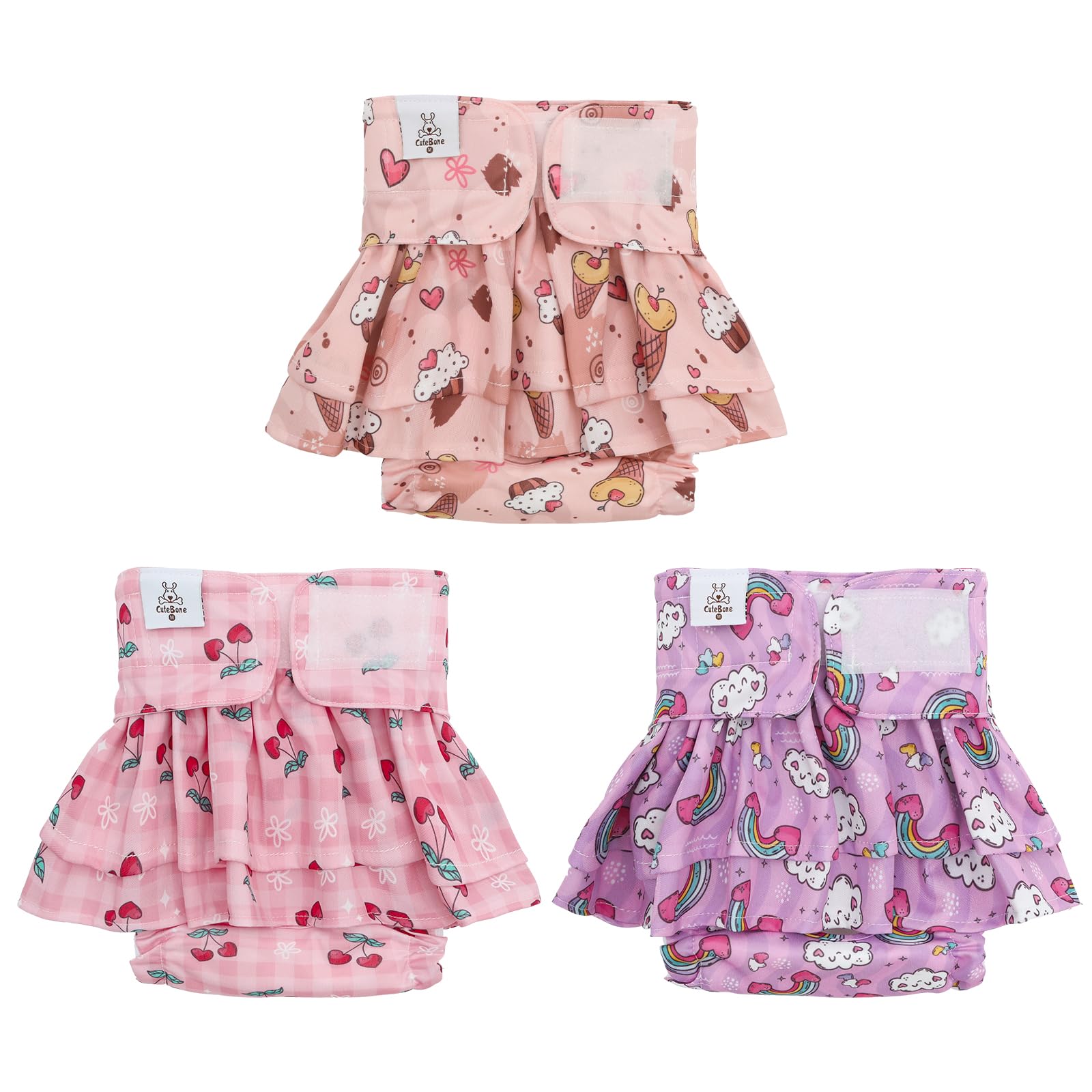 Photo 1 of CuteBone Female Dog Diapers with Skirts 3 Pack Reusable Puppy Dresses Pants for Heat Cycle Period QBD17S