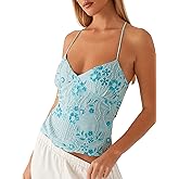 Fhykiss Women Sequin Cami Top V Neck Sparkle Beaded Backless Criss Cross Straps Crop Tops Summer Going Out Club Sexy