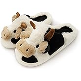 Nackiy Cow Slippers for Women & Men, Cute Animal Fuzzy Slides, Soft Cotton Plush Indoor Outdoor Shoes for Bedroom Living Room House