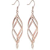 IOQCZQOI Rose Gold Dangle Earrings for Women, 14K Rose Gold Plated Twisted Teardrop Drop Earrings, Trendy Long Chandelier Minimalist Jewelry Gift for Her, Elegant Sleek Linear Dangles