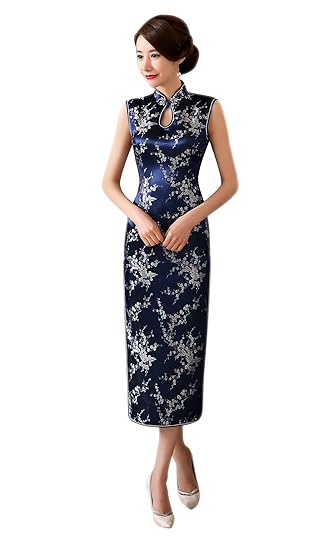 XueXian(TM) Damen Sommer Kleid Tropfkragen Brokat Lang Qipao