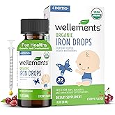Wellements Organic Iron Drops for Newborn+ Babies (1 Fl Oz) - Cherry Flavor Liquid Iron Supplement for Infants - Toddler Iron Supplement for Kids (4months+ to 3 Years) - Supports Growth & Development*
