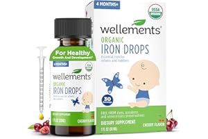 Wellements Organic Iron Drops for Newborn+ Babies (1 Fl Oz) - Cherry Flavor Liquid Iron Supplement for Infants - Toddler Iron Supplement for Kids (4months+ to 3 Years) - Supports Growth & Development*