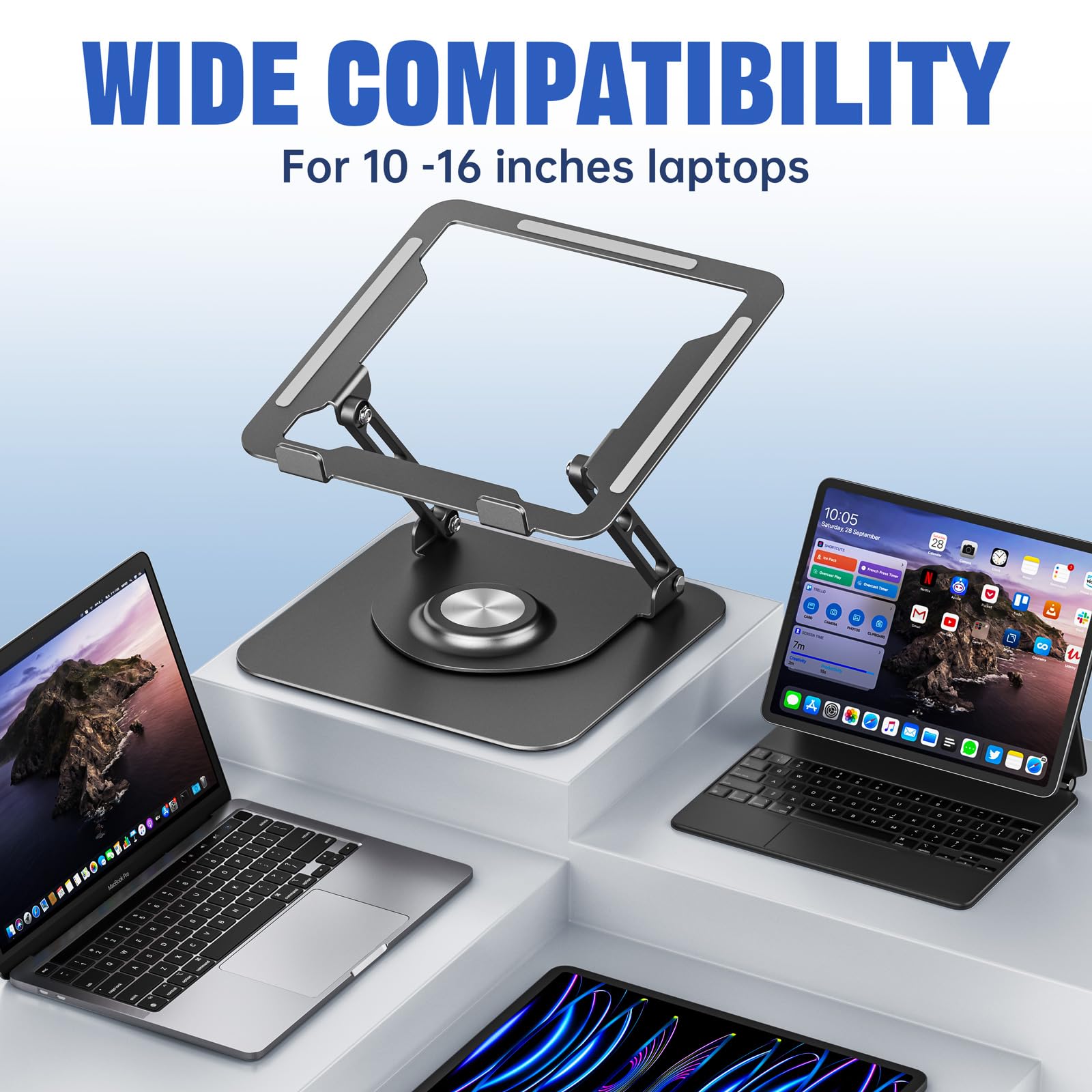 JOYEKY Laptop Stand for Desk, Adjustable Computer Stand with 360° Rotating Base, Ergonomic Laptop Riser for Collaborative Work, Foldable & Portable Laptop Stand, fits for All 10-16" Laptops - Image 5
