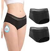 Carer 2pk Period Underwear for Women Lace Absorbency Leak Proof for Womens Menstrual Light Incontinence Protective Briefs Black L