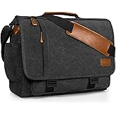 ESTARER Messenger Bag 17-17.3 Inch, Men's Computer Satchel Water-resistant Canvas, Teacher Laptop Briefcase for Work Office College, Dark Grey