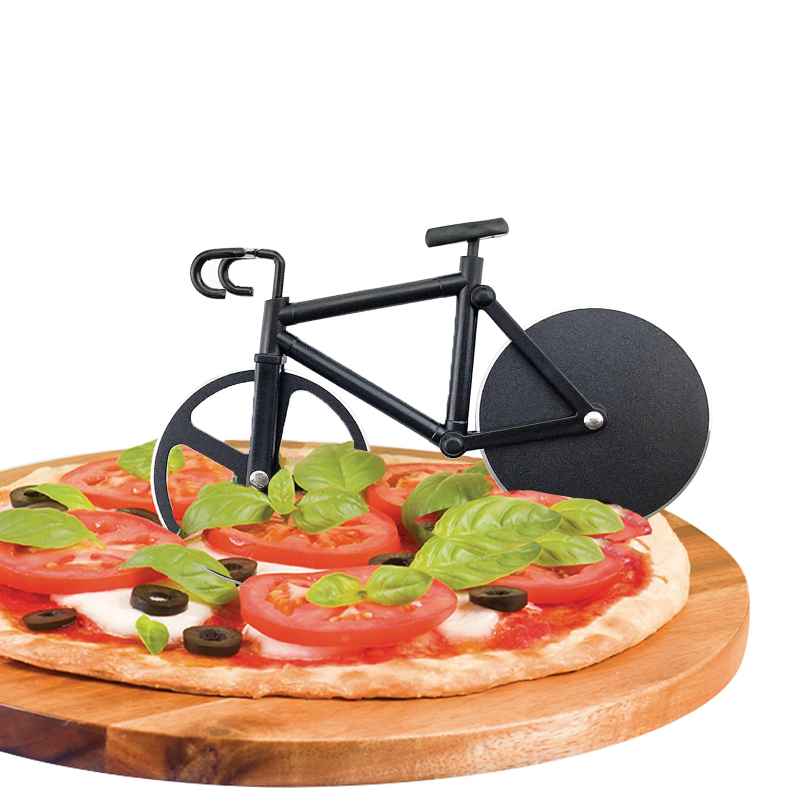 Bicycle Pizza Cutter, Bike Pizza Cutter Stainless Steel Pizza Wheel Slicer, Dual Pizza Knife Super Sharp Blades with Non-Stick Coating & Kickstand, Kitchen Gadgets Party Supplies, Black