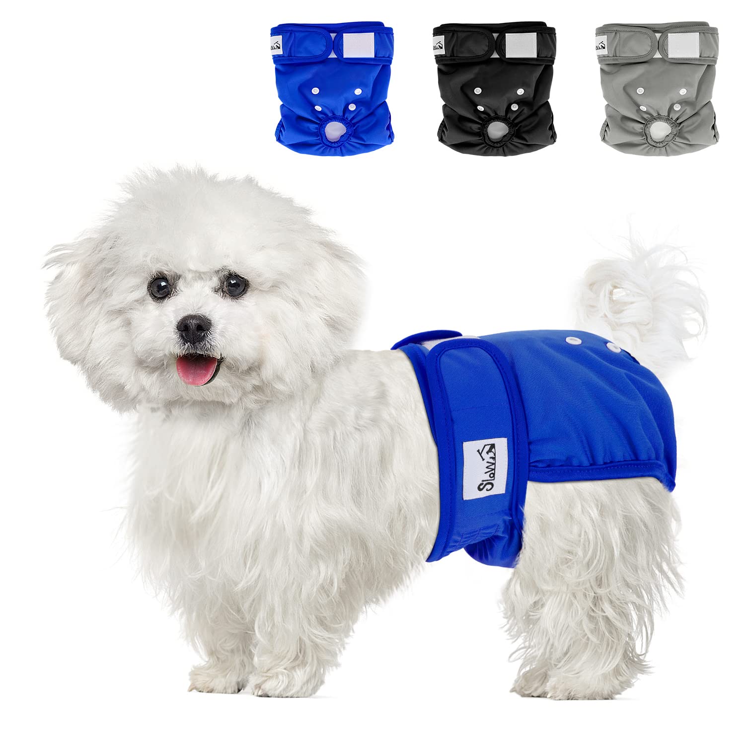 SlowTon Reusable Dog Nappies Female, 3 Pack No Leak Washable Dog Period Pants Super Absorbent Dog Heat Pants Comfortable Sanitary Dog Diapers Adjustable Buttons