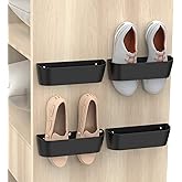 Yocice Wall Mounted Shoes Rack 4Pack with Sticky Hanging Strips, Plastic Shoes Holder Storage Organizer,Door Shoe Hangers (SM03-Black-4)