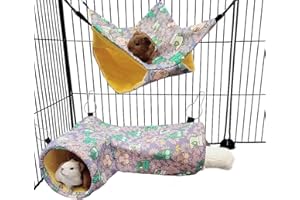 EAEDMY Guinea Pig Rat Tunnel Ferret Hammock, Small Animal Corner Tunnel & Tubes & Bed for Hedgehog Piggy Chinchilla Hideout Toys and Cage Accessories (3.Hammock&Tunnel, Owl)
