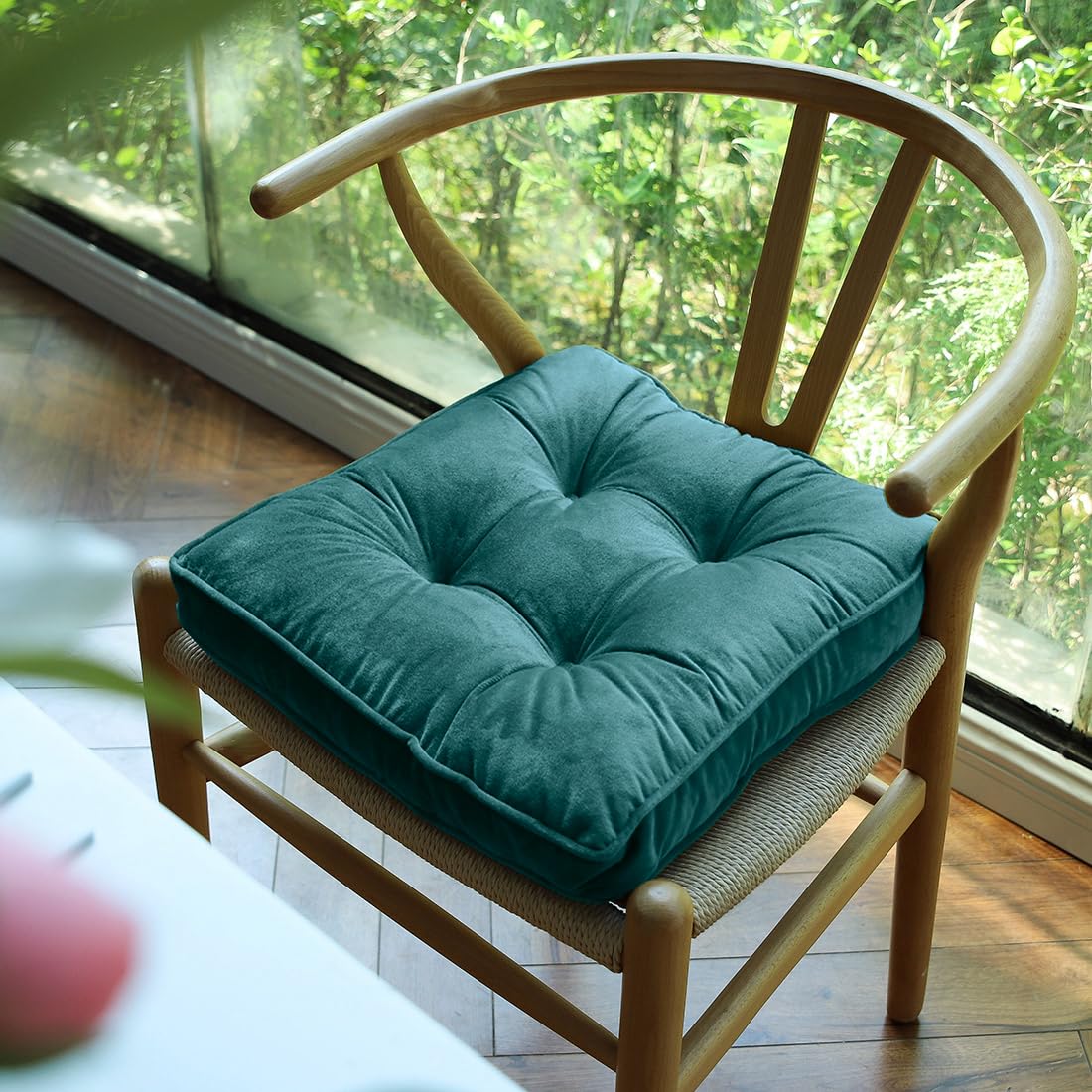 Photo 1 of vctops Soft Velvet Chair Pads with Ties Comfy Solid Seat Cushion for Dining Chairs, Office Chairs, Hardwood Floors (Blue, 16"x16")