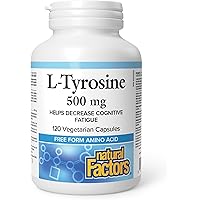 Natural Factors L-Tyrosine 500 mg 120 Vegetarian Capsules - Decreases Mental Fatigue, Stress Support - Proudly Canadian