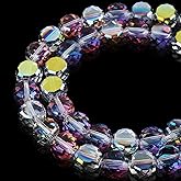 DIQIO 6mm Sparkle Flat Crystal Beads for Jewelry Making - Coin Spacer Round Slice Beads for Bracelets(93-100pcs, Magenta Green)